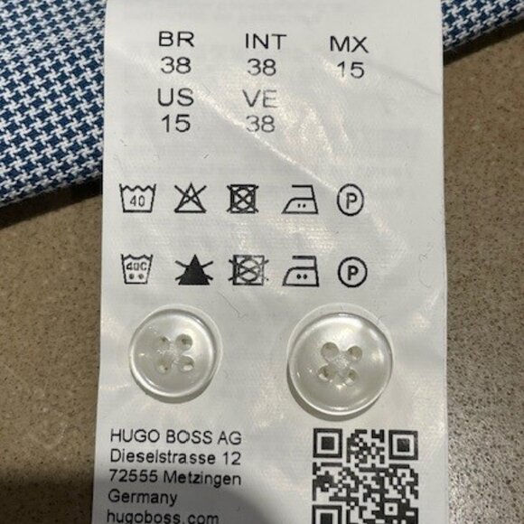 New HUGO BOSS NAVY BLUE & WHITE Dress Shirt, 100% Cotton, Size 38/15 SLIM FIT - Picture 6 of 6